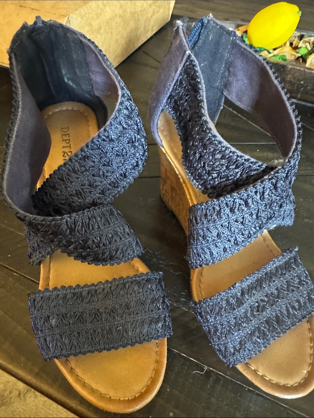 Women's Navy Crochet Wedge Sandals - Dept.22